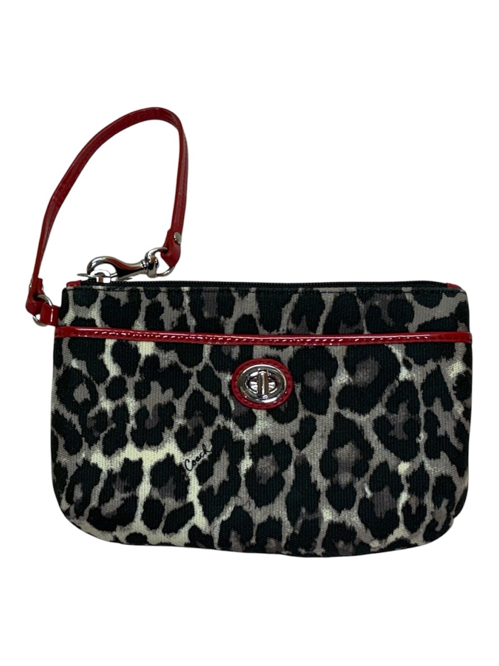 Coach Park Ocelot Medium Wristlet Animal Print & Red Patent Leather Trim